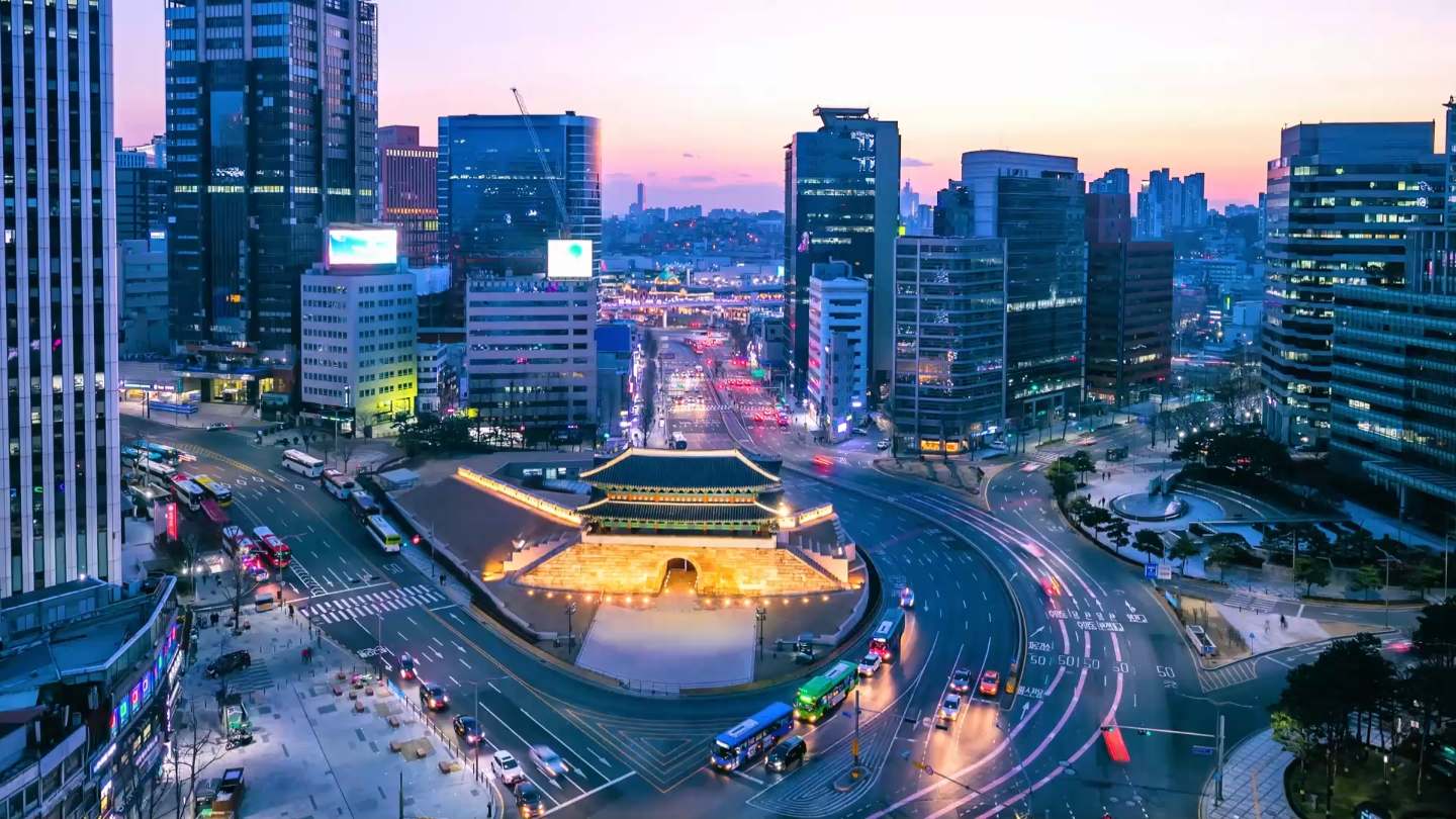 Seoul city traffic at dusk
